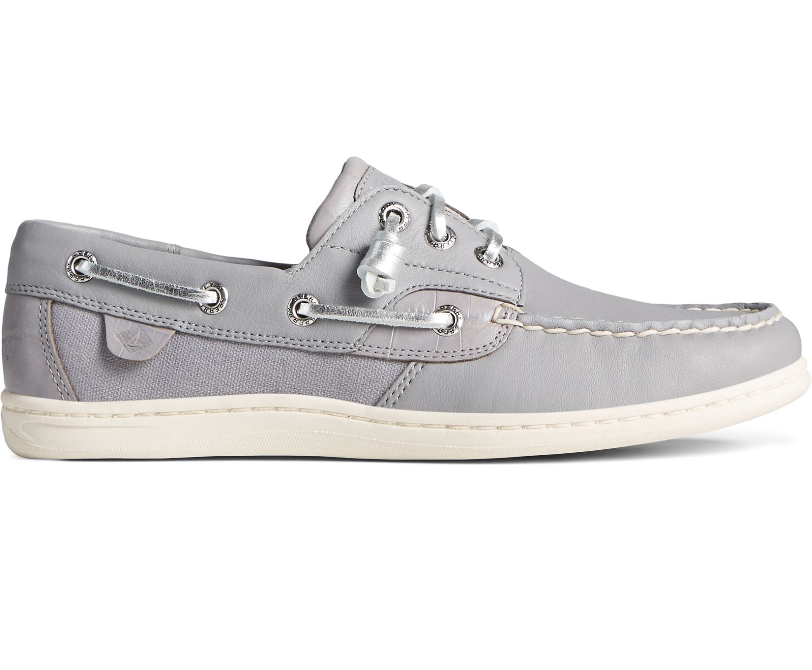 Women's Songfish Croc Leather Boat Shoe - Grey