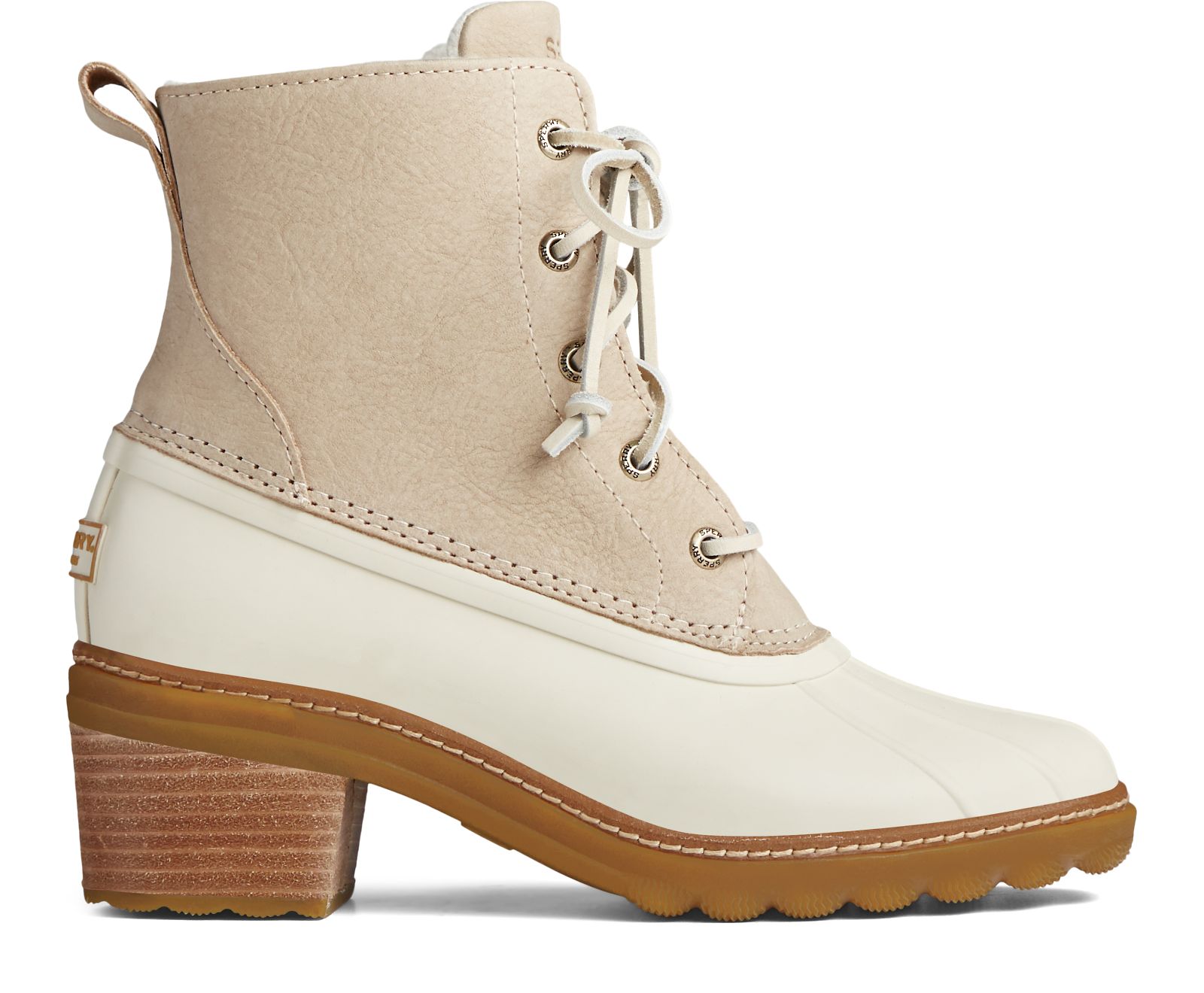 Women's Saltwater Heel Leather Duck Boot - Ivory - Click Image to Close