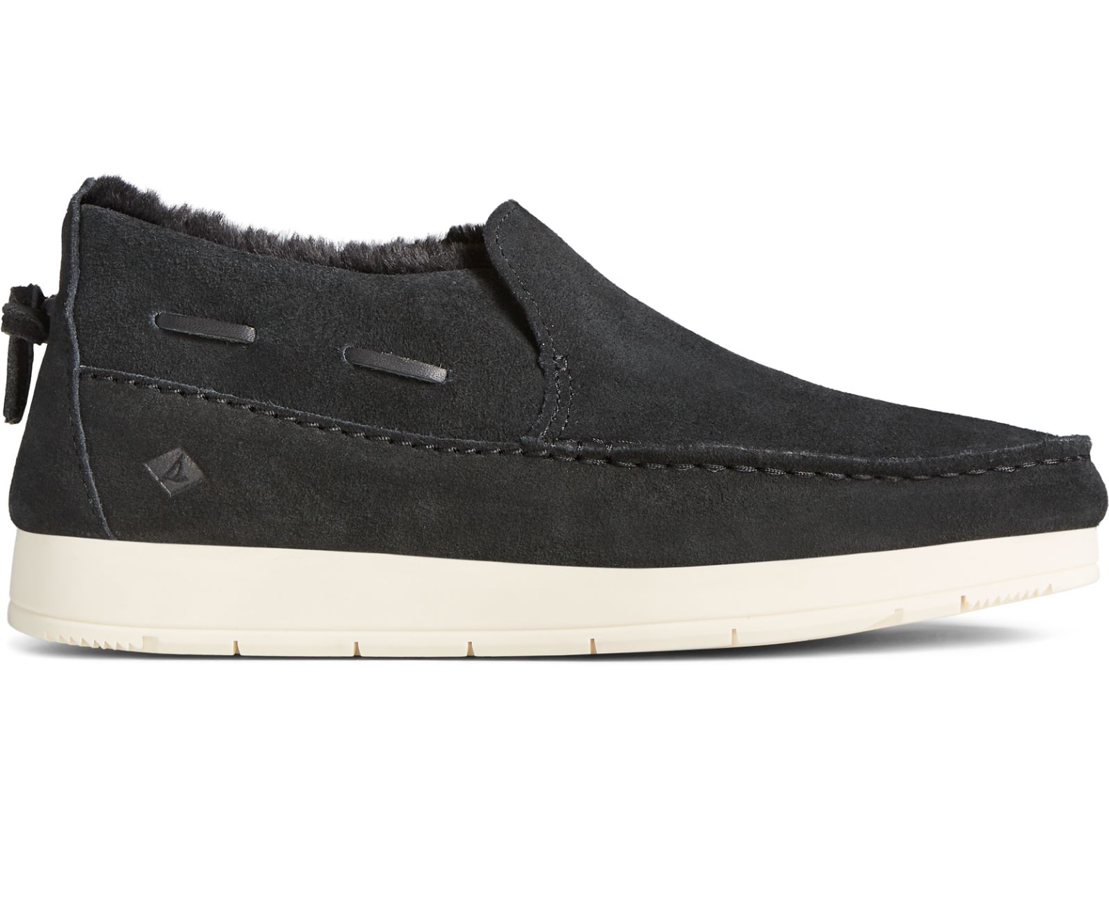 Women's Moc-Sider Suede Slip On - Black - Click Image to Close
