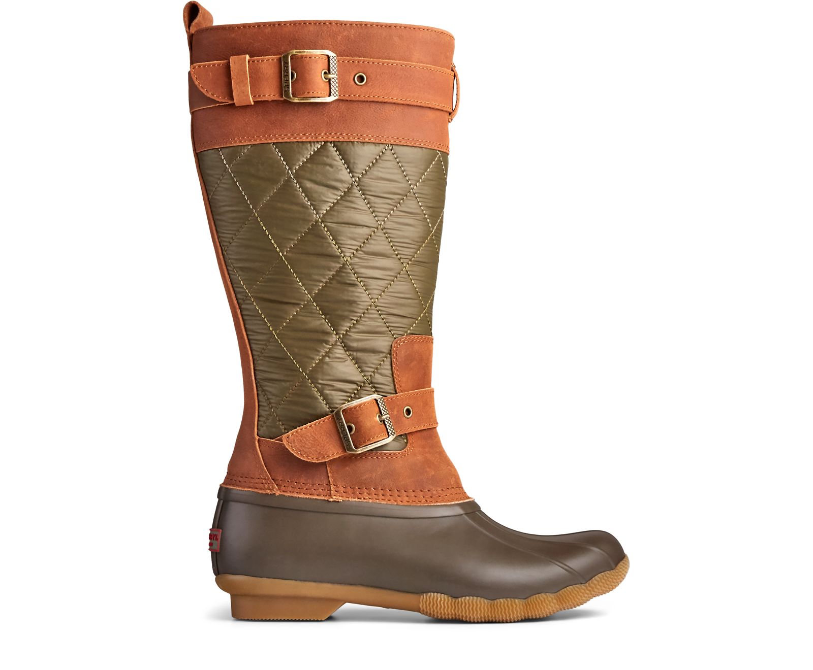 Women's Saltwater Tall Nylon Duck Boot - Olive/Brown - Click Image to Close