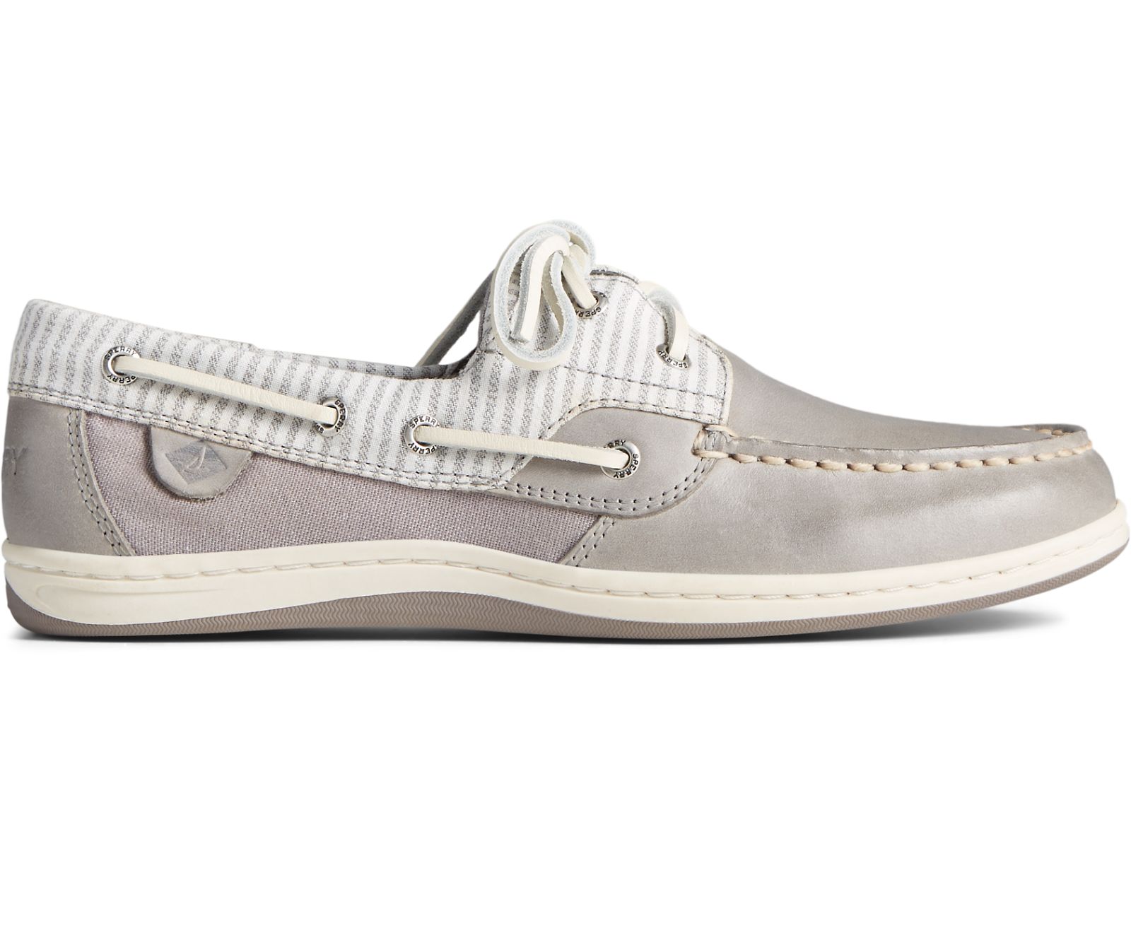 Women's Koifish Linen Stripe Boat Shoe - Cement - Click Image to Close