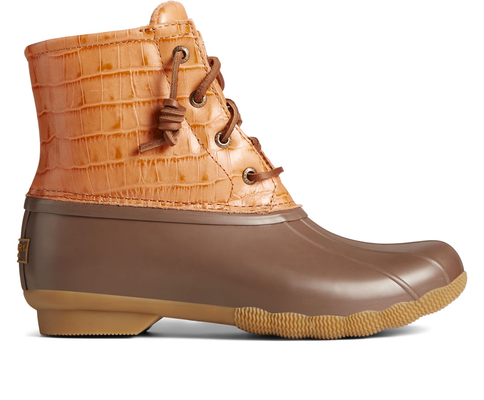 Women's Saltwater Croc Leather Duck Boot - Tan - Click Image to Close