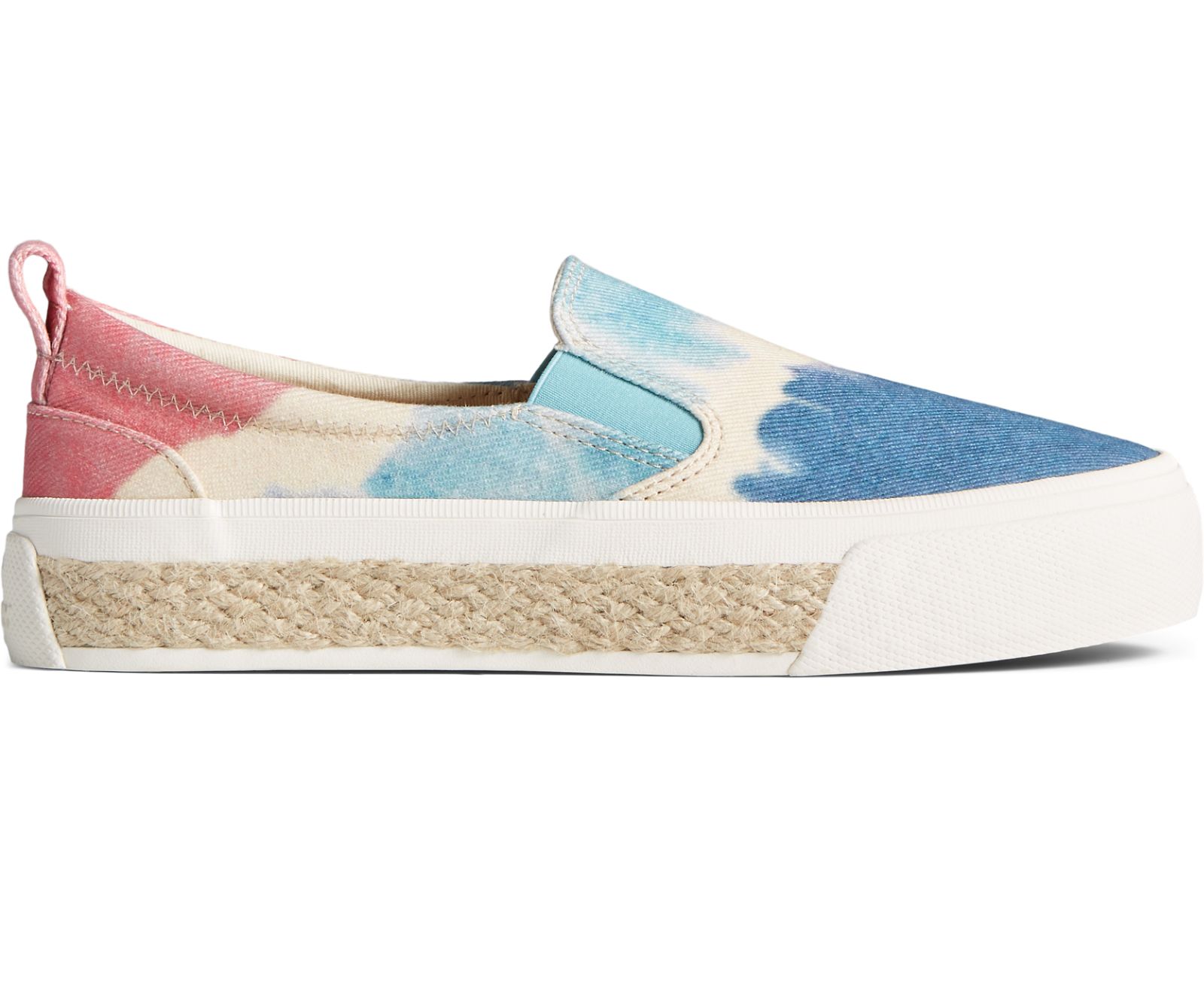 Women's Crest Twin Gore Tie Dye Platform Slip On Sneaker - Blue Multi - Click Image to Close