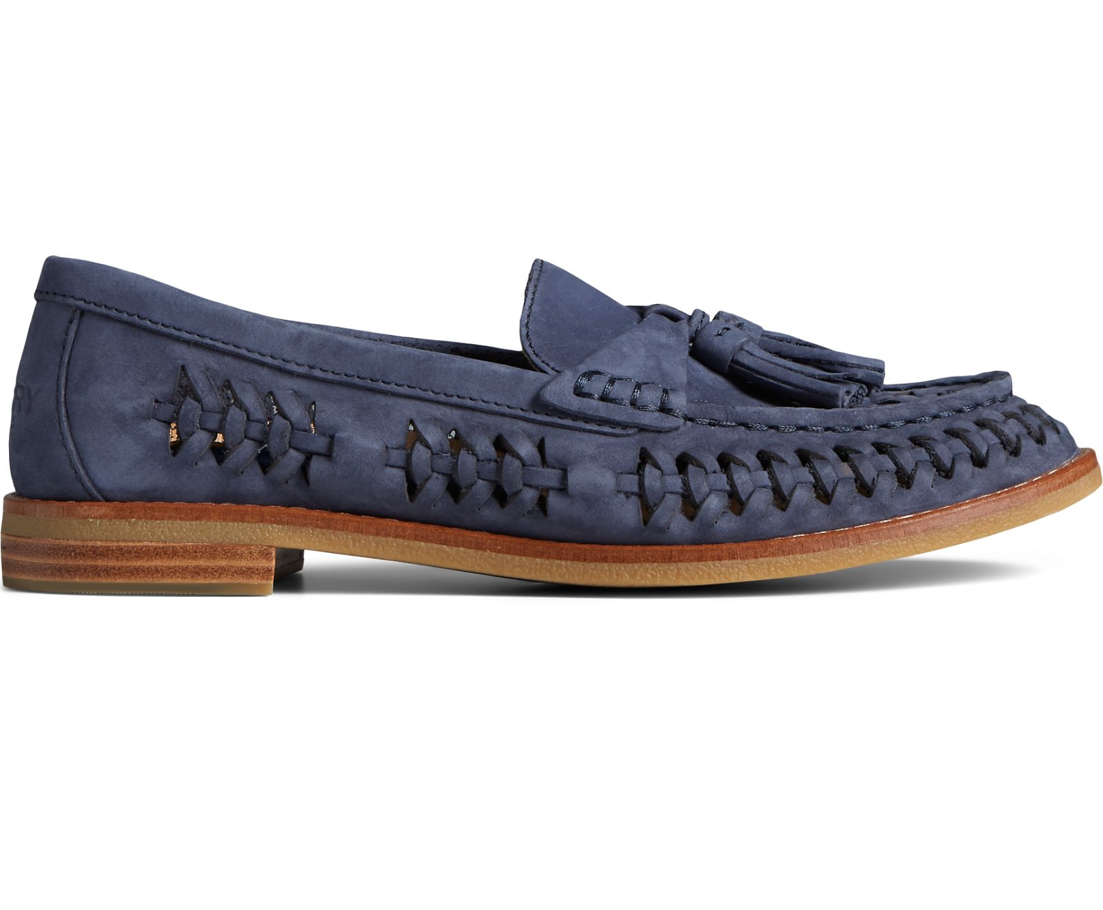Women's Seaport Penny PLUSHWAVE Woven Leather Loafer - Navy - Click Image to Close