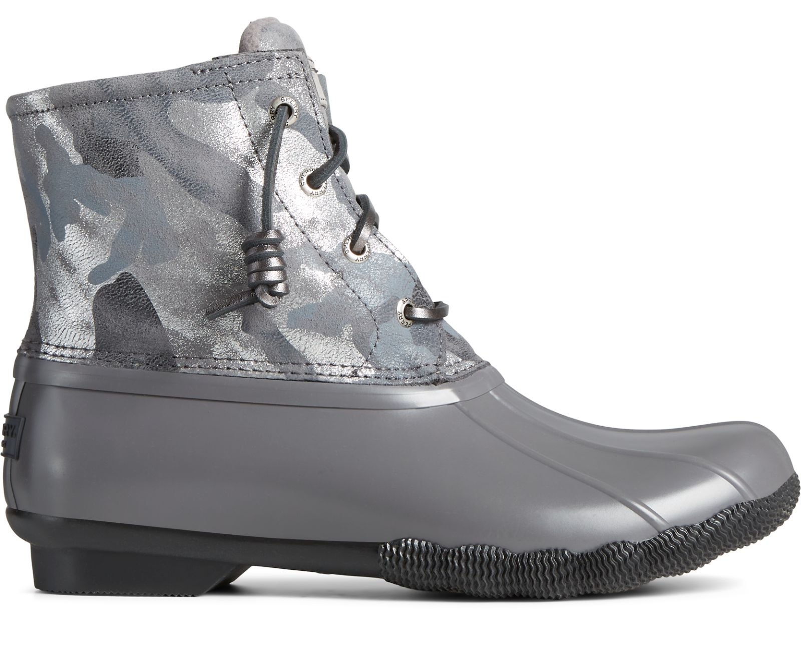 Women's Saltwater Metallic Camo Duck Boot - Grey - Click Image to Close